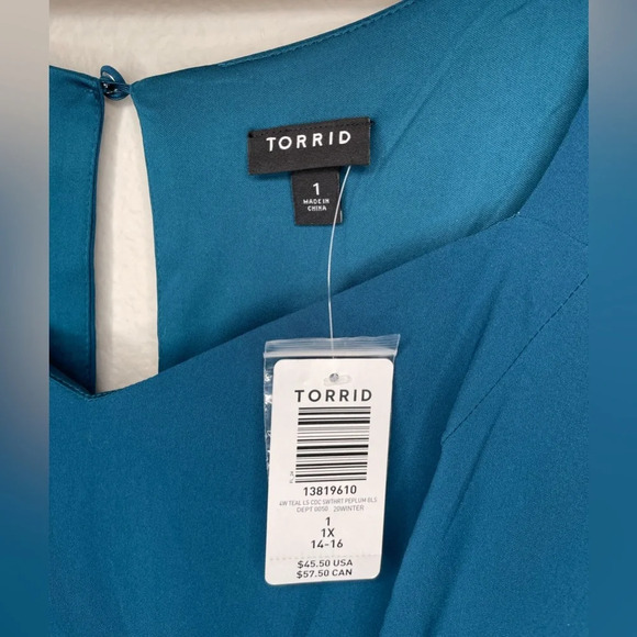 NWT Torrid Peplum Crepe Sweetheart Neck Top Size 1X 14/16 In Secret Garden Teal - Picture 5 of 7